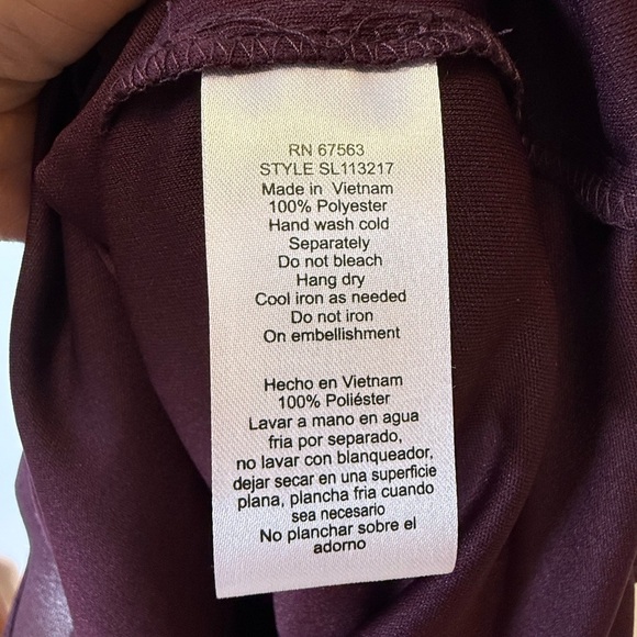 SLNY Tiered Caplet Dress Rhinestone Detail Deep Plum Wine Color Women’s Size 14 - Picture 10 of 11